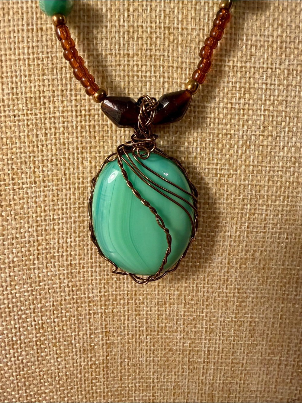 Artisan Made Czech Glass Necklace with Wire Wrapped Pendant